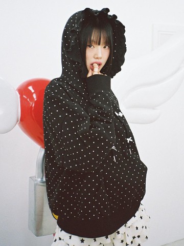 Dot Ruffle Hoodie [BLACK]