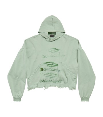 Balenciaga Cotton Cropped Graphic Hoodie
