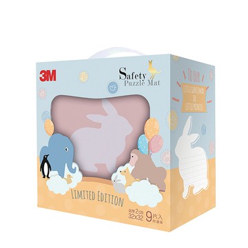 美國 3M - 安全巧拼地墊禮盒-乾燥玫瑰 (32*32*2公分)-一入9片[6片素色+3片動物造型] 內附收邊條