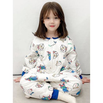 寶寶連體睡衣秋冬款兒童加厚分腿奧特曼睡袋男童純棉卡通夾棉女童