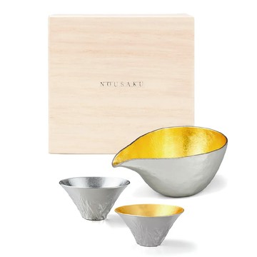 能作NOUSAKU 清酒具桐木禮盒 (金箔片口盅+純錫・金箔富士山)