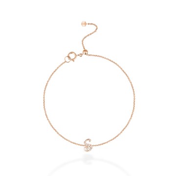 【mori】S 字母鑽石手鍊 【14k玫瑰金】