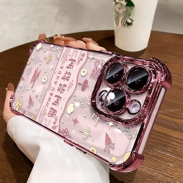 奢華 四角防摔殼 自帶鏡頭膜 適用於 蘋果 iPhone 17 16 15 14 13 12 11 Pro max