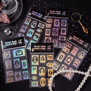 🍋檸檬青🍋現貨特價售完無補雲舒夜巡系列PET防水鐳射燙金郵票貼紙8款2張入手帳裝飾素材