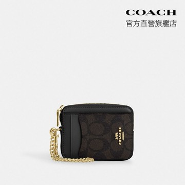 【COACH】經典LOGO拉鍊卡夾-IM/胡桃木色/黑色(CW883)｜官方直營