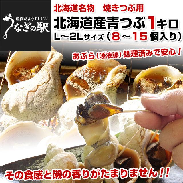 北海道から直送 北海道産 青つぶ 焼きつぶ用（あぶら処理済み・ボイル）Lから2Lサイズ　約1キロ（8から15個入り） 送料無料