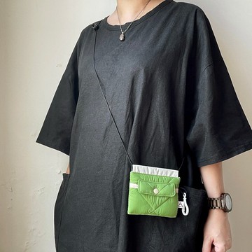 空氣感衍縫鋪棉口金小廢包/零錢包/軍綠/米白/黑/灰/淺灰/灰綠