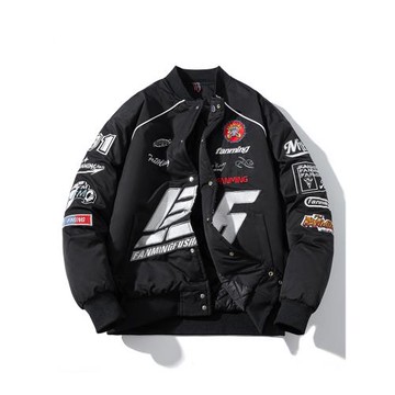 美式高街刺繡夾棉飛行員外套男女情侶寬松機車夾克加厚賽車棒球服