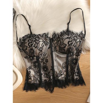 美背花邊魚骨吊帶女夏性感蕾絲