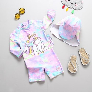 韓國INS風兒童泳衣 女童寶寶彩虹小馬連體防曬游泳衣沖浪服套裝潮