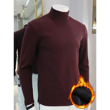 加絨加厚秋冬季酒紅色男士高領打底衫t恤秋衣長袖保暖內搭衛衣潮