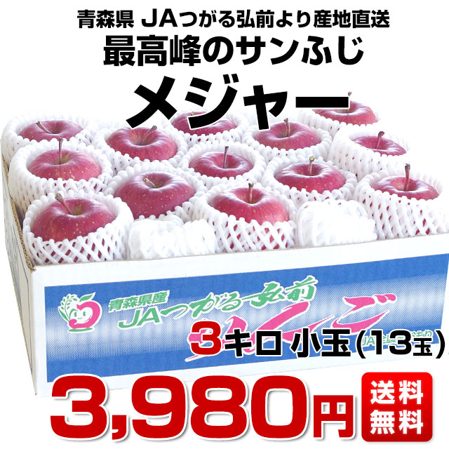 青森県より産地直送 JAつがる弘前 メジャー サンふじ 約3キロ（小玉13玉）送料無料 りんご 林檎