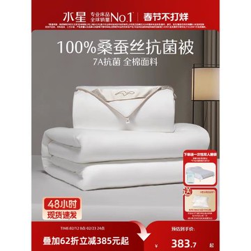 水星家紡100%桑蠶絲被春秋被子母被二合一蠶絲被抗菌四季通用被芯