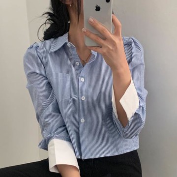 韓國東大門2025春季新款條紋拼接襯衫女設計感小眾時尚獨特上衣潮