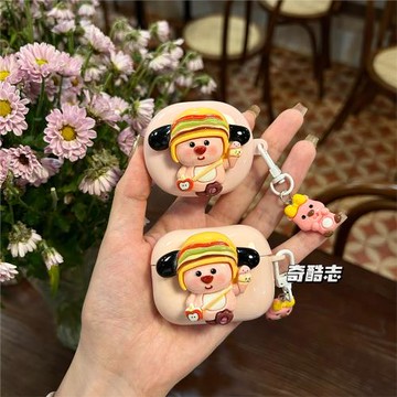 背包漢堡露露適用聯想LP23可愛立體貼片萌系無線耳機套lp5粉色藍牙充電倉保護套LP80卡通鑰匙扣防摔硅膠軟殼