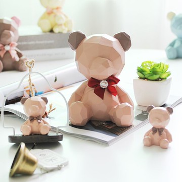 北歐現代簡約幾何熊小飾品擺件創意少女心房間家居裝飾可愛擺設