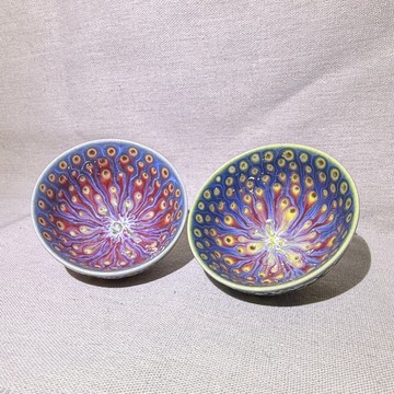 孔雀開屏 品茗對杯 80ml 邱毓寧 鶯歌燒 A2-06