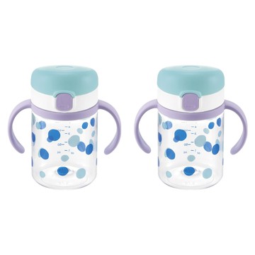 Richell 利其爾 AQ 外出用雙耳學習水杯 一鍵式防漏杯蓋 Tritan材質  淡藍色  200ml  2個