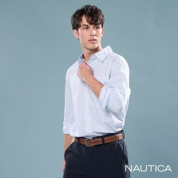 Nautica 男裝 天絲棉柔膚觸感長袖襯衫 -藍色