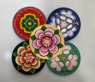 手工彩繪製【傳統彩繪杯墊組5入】