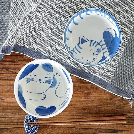 日本製美濃燒 12.3cm小碗 碗 陶瓷碗 淺盤 盤 餐碗 餐盤 貓咪 老虎 小菜碟 小菜碗 沙拉碗 日本餐具 日式碗