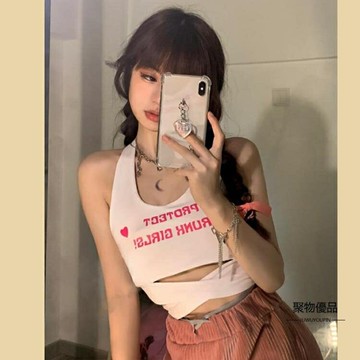 夏季韓版修身顯瘦字母設計感辣妹穿搭小可愛背心女【聚物優品】