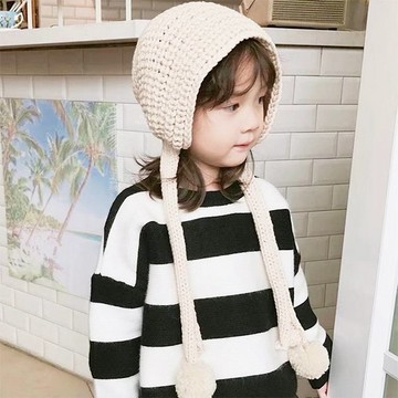 【現貨】針織加長防風護耳球球帽 針織帽 毛帽 童帽 帽子