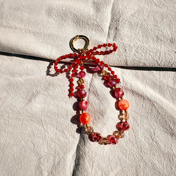 Rom828串珠手機鍊-好運年紅