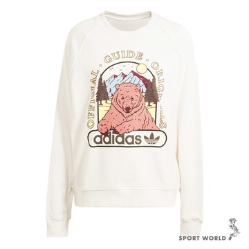 【下殺】Adidas 長袖上衣 女裝 棕熊 純棉 白【運動世界】IL2426