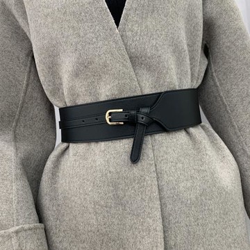 歐美時尚腰封寬裝飾束腰百搭黑色真皮配西裝外搭毛衣大衣腰帶女士