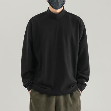 保暖自發熱半中高領長袖T恤男冬季德絨加厚純色上衣服內搭打底衫