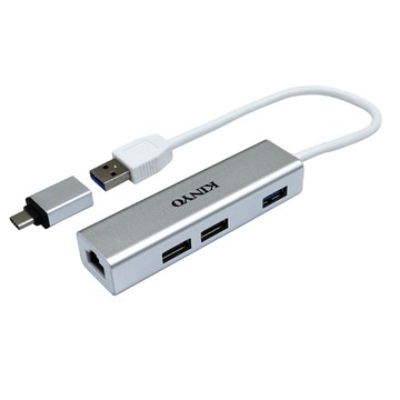 KINYO USB3.0+ RJ45鋁合金集線器,支援OTG功能