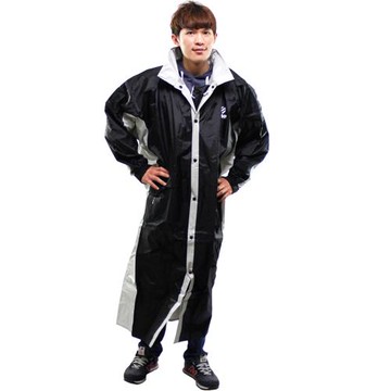 JUMP新二代新帥前開式休閒風雨衣-黑銀+通用鞋套