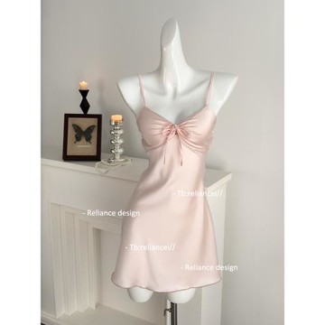 RELIANCE性感睡衣甜美款純欲風帶胸墊女士冰絲高級感純色吊帶睡裙