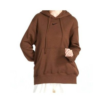 NIKE HOODIE 巧克力 深咖啡 刺繡小勾 帽T 女款 DQ5861-259