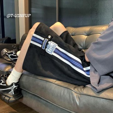 麂皮絨短褲男夏季潮牌百搭五分褲美式復古工裝褲薄款寬松休閑中褲