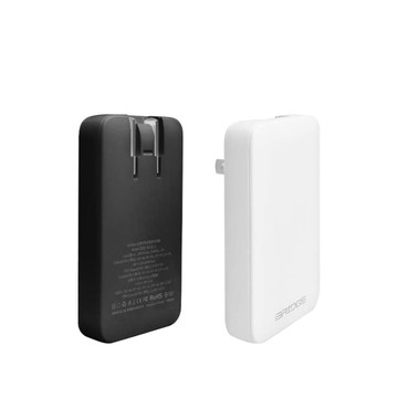 【充電組】GaN 65W 超薄型急速電源供應器+編織掛繩急速充電線-140cm USB-A+Type-C-白充電器+黑線