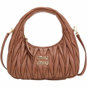 miu miu Wander Matelasse 小款 皺褶納帕皮革手提/斜背包(鐵鏽紅)