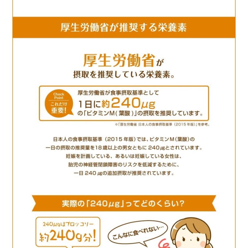 葉酸 サプリ ビタミンＭのサプリメント≪6個セット≫ 1粒240μｇ 約1