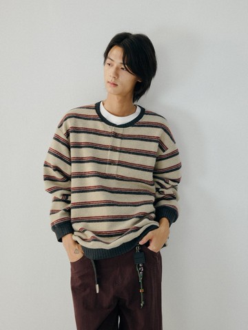 日系復古 / 條紋內搭針織衛衣