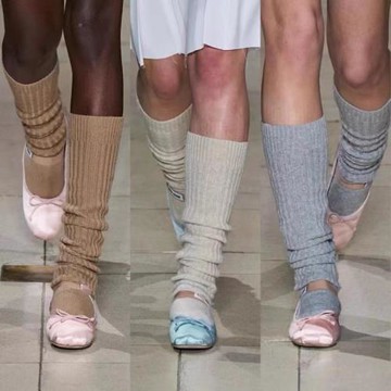 重推miu刺繡羊絨過膝襪質感絕四季穿搭凹造型襪子芭蕾舞鞋堆堆襪