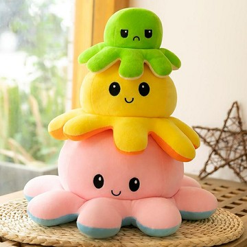 翻面章魚公仔情緒雙面翻轉心情變臉小章魚玩偶生氣變臉毛絨玩具女（45cm以上的商品麻煩客人選擇宅配哦，謝謝）