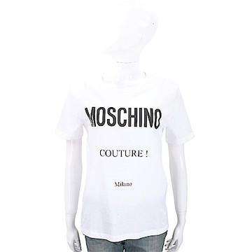 MOSCHINO 品牌LOGO印花白色棉質T恤
