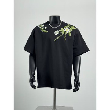 2025夏季設計感繡花純棉短袖男美式寬松潮牌半截袖小眾T恤上衣潮