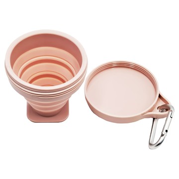 霜山 耐熱矽膠摺疊伸縮隨行杯 附登山扣環 櫻花粉 250ml  1個