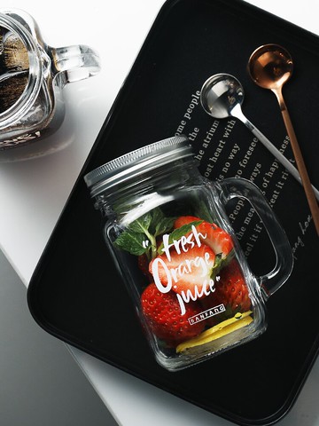 半房 復古簡約玻璃帶蓋ins梅森瓶公雞杯子奶茶大容量吸管冷飲茶杯