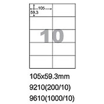 阿波羅 105×59.3mm NO.9610 10格 A4 雷射噴墨影印自黏標籤貼紙 100大張入