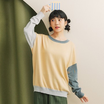 【Dailo】活潑撞色袖休閒寬版長袖針織上衣 卡 紫 灰 (魅力商品)