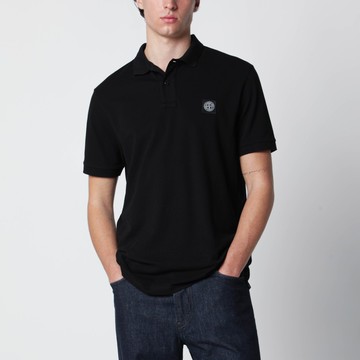 Black polo shirt with logo patch
