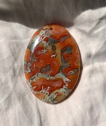 天然少有橙色 火龍紋絡 水草花瑪瑙 意境風景牌 吊墮 吊咀 爆晶